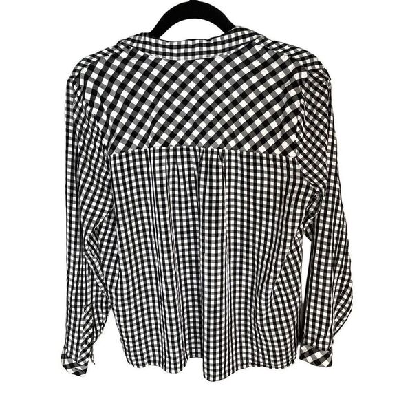 J. Jill Buffalo Plaid Black White Blouse Small - Picture 2 of 7